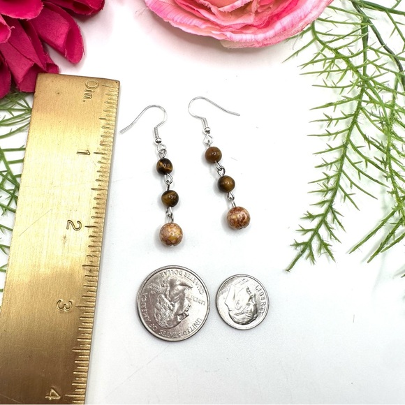 NEW⚜️Tiger’s Eye & Spun Glass Beaded Earrings - Picture 5 of 5